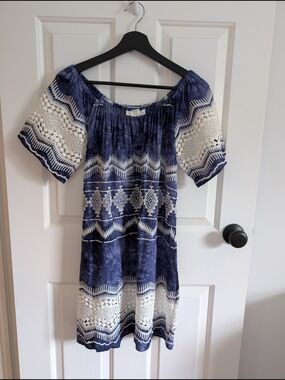 La Blanca Women's Indigo and White Lace Off-Shoulder Swim Cover Up